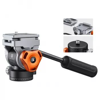 K&F Concept FH-03 testa video fluida, portata 5kg, Arca-Swiss, 1/4 inch-20 e 3/8 inch-16, nero