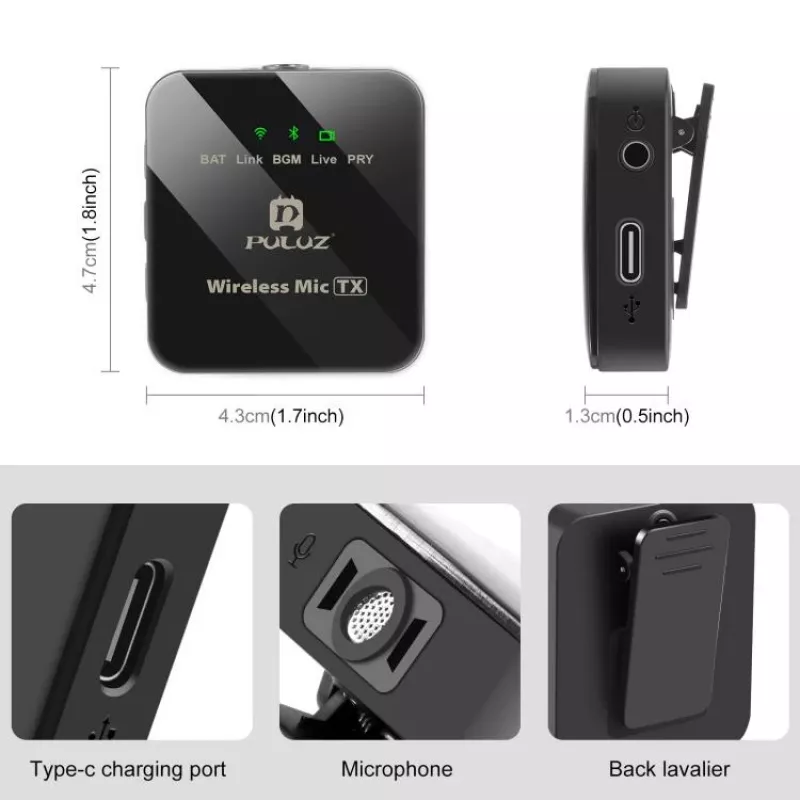 PULUZ PU3153B microfono wireless Bluetooth 3,5mm TRS/TRRS per telefono e fotocamera