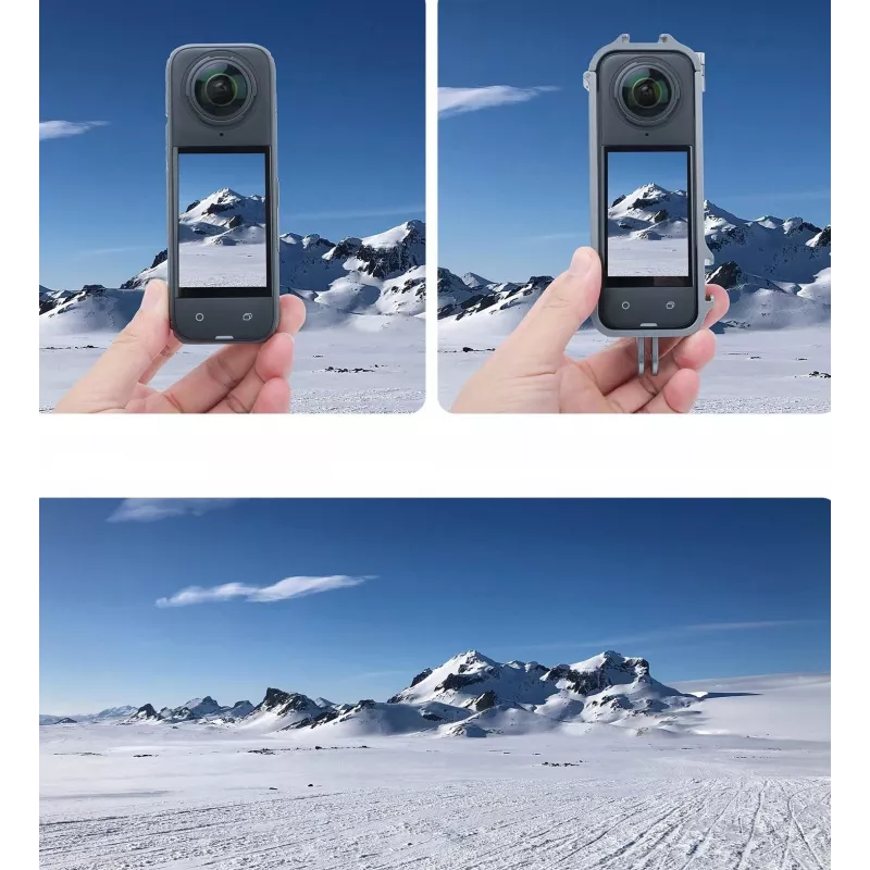 SUNNYLIFE Supporto a telaio con 2 attacchi cold shoe e copriobiettivo in silicone per Insta360 X4 (nero)