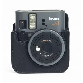 LOVEINSTANT Borsa per fotocamera per Fujifilm Instax Mini 41 - custodia protettiva in pelle PU nera con tracolla