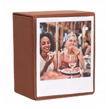 LOVEINSTANT Scatola portafoto per 100 istantanee, compatibile con Fuji Instax Wide, Square, Polaroid 600, i-Type (Now) - marrone con finestra