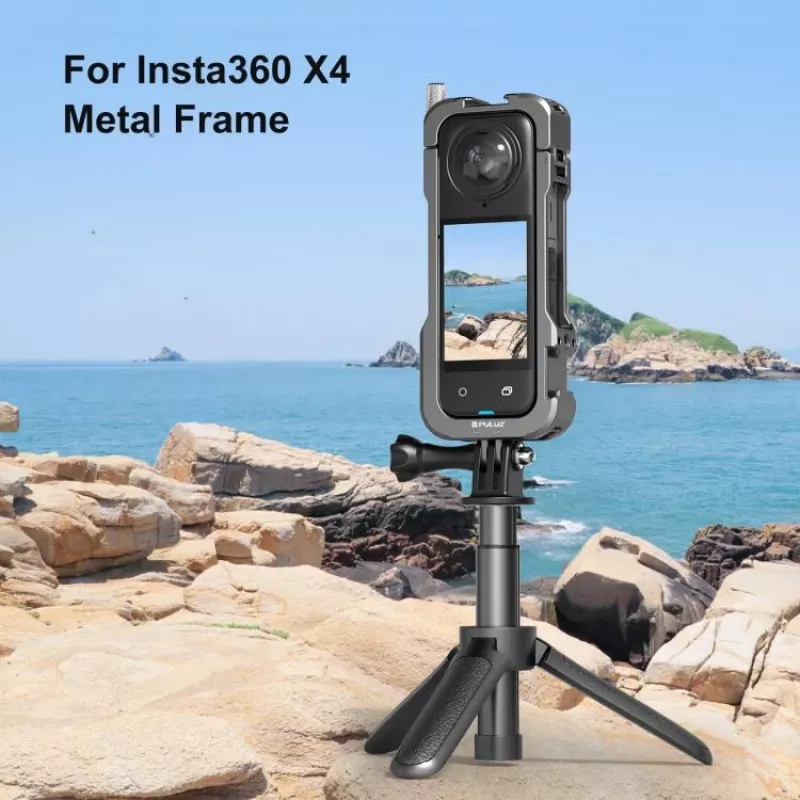 PULUZ custodia protettiva con supporto a cornice con 2 supporti slitta fredda e copriobiettivo per Insta360 X4 (PU981B)