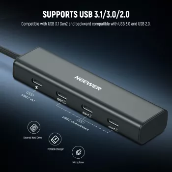 NEEWER PS020E Hub USB-C 4-in-1 con 5x USB-C 10Gbps 100W PD, supporto con slitta a freddo e filettatura da 1/4