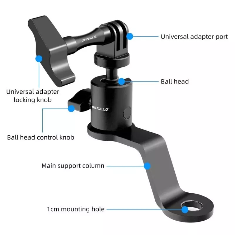 PULUZ supporto a specchio per moto, quad, scooter, bicicletta - supporto universale per manubrio e braccio dello specchio per smartphone, action camera, GoPro - PU1056B