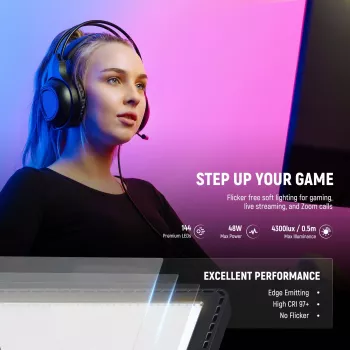NEEWER GL1C Pannello luce video LED RGB 48W con stativo regolabile, CRI≥97, telecomando 2,4G e controllo tramite app per streaming e gaming