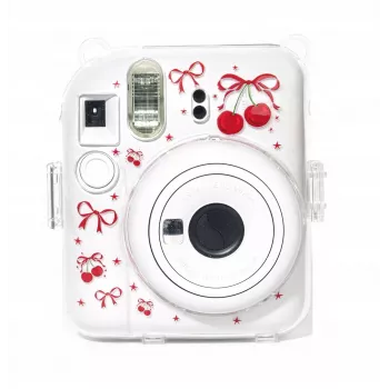 LOVEINSTANT Custodia rigida protettiva per Fujifilm Instax Mini 12 - motivo rosso ciliegia con tracolla