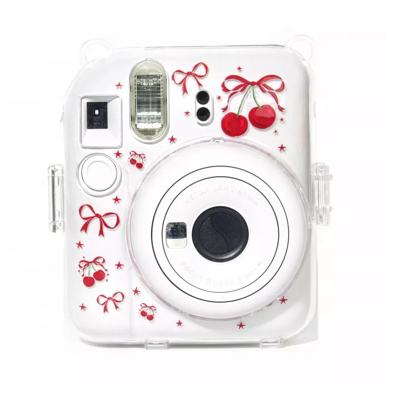 LOVEINSTANT Custodia rigida protettiva per Fujifilm Instax Mini 12 - motivo rosso ciliegia con tracolla