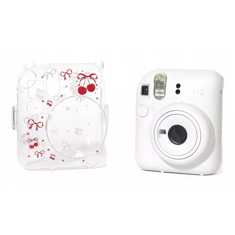 LOVEINSTANT Custodia rigida protettiva per Fujifilm Instax Mini 12 - motivo rosso ciliegia con tracolla
