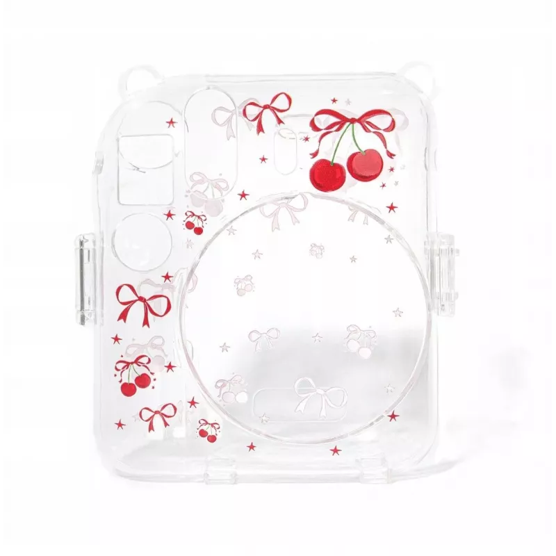 LOVEINSTANT Custodia rigida protettiva per Fujifilm Instax Mini 12 - motivo rosso ciliegia con tracolla