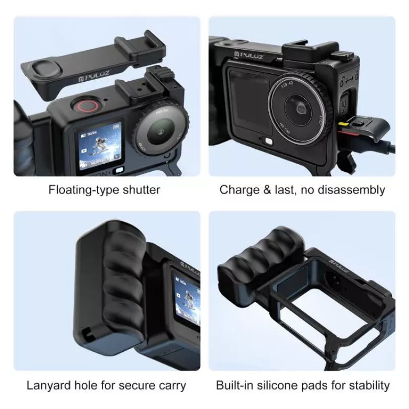 PULUZ Supporto a cornice + impugnatura + adattatore slitta fredda per DJI Osmo Action 6 / PU1096B