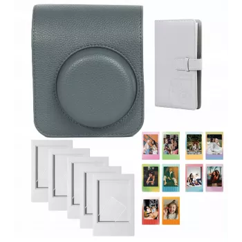 LOVEINSTANT Kit 4-in-1: custodia protettiva, album foto (96 foto), cornice e adesivi per Fujifilm Instax Mini 41 - Grigio