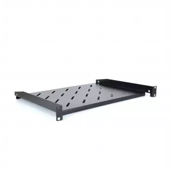 RACKTEL RL-PD600S Mensola rack 1U 19 pollici a montaggio frontale, profondità 600 mm, portata 20 kg, nero (RAL 9005)