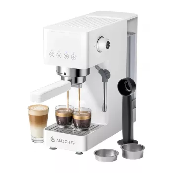 AMZCHEF CE-EM3131-WT macchina per caffè a pistone (bianco) - macchina per espresso 20 bar con lancia vapore