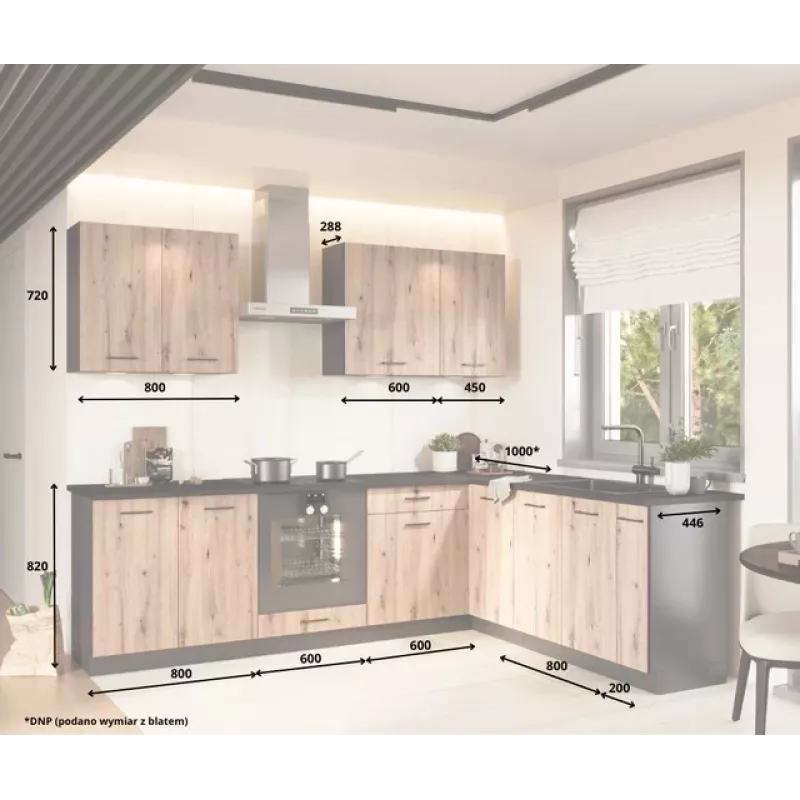 STOLKAR Cosmo Design ANIKA set mobili cucina, Artisan Oak/Graphite 2.0/2.6