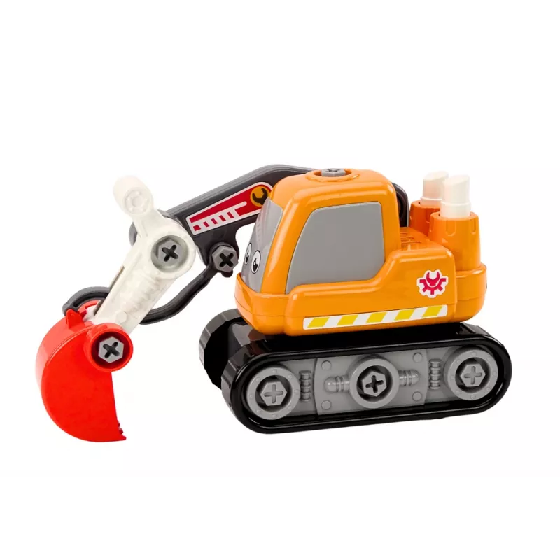 LEAN TOYS escavatore cingolato cartone animato puzzle 3D in legno - arancione