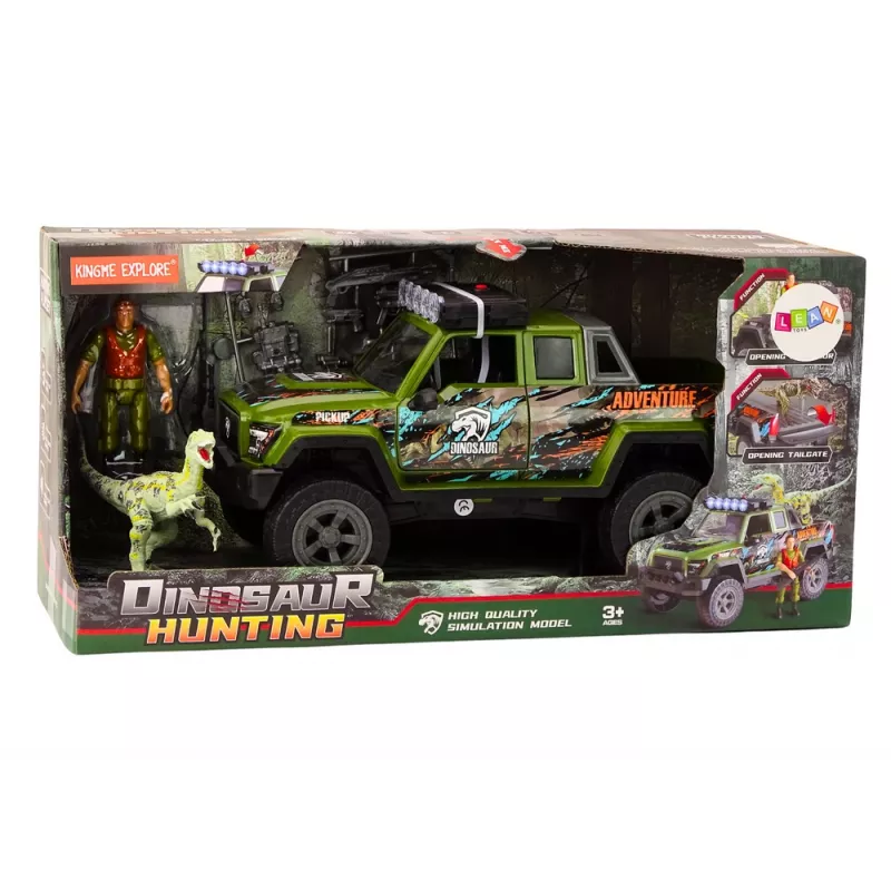 LEAN TOYS Auto Fuoristrada da Caccia Hunter Dinosauro Luci Suoni Verde