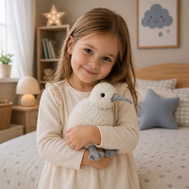 LEAN TOYS Kiwi di peluche mascotte coccoloso bianco 17 cm
