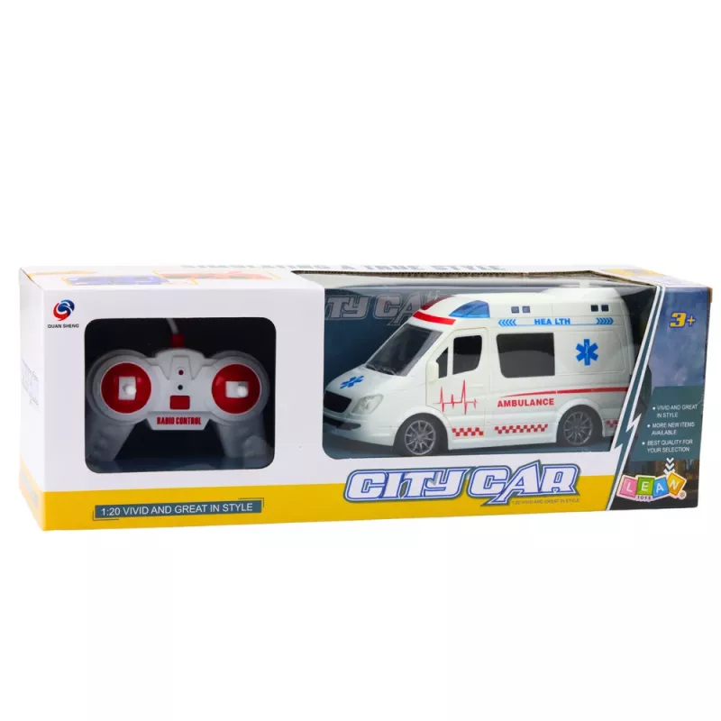 LEAN TOYS Ambulanza RC con luce e suono 1:20 bianco