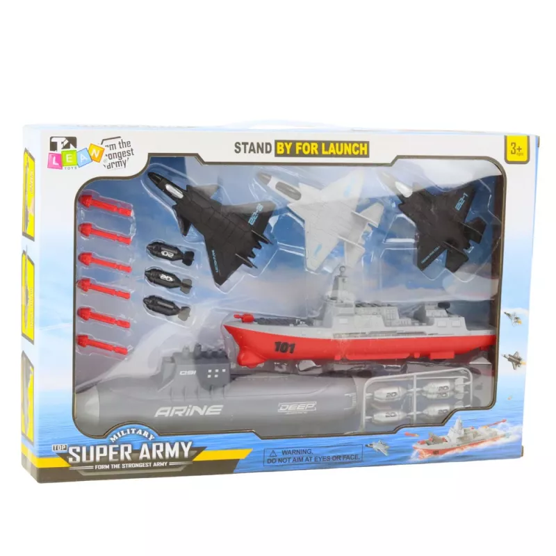 LEAN TOYS Set militare nave, sottomarino, jet da combattimento, razzi