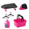 LEAN TOYS Set elettrodomestici lavatrice interattiva con suoni e accessori, nero e rosa