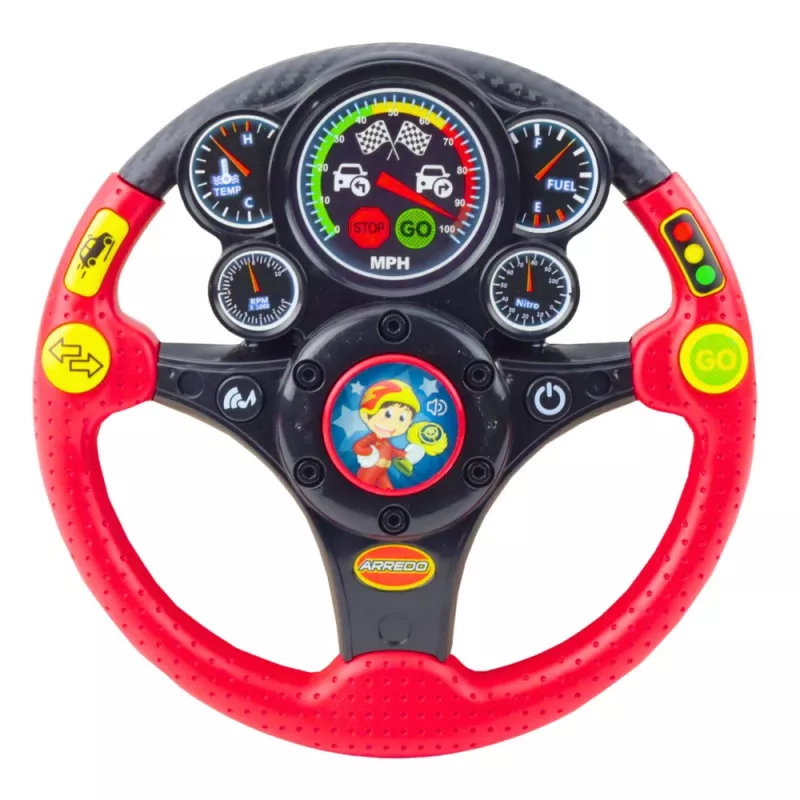LEAN TOYS Volante interattivo per bambini con luci, suoni e vibrazioni, rosso