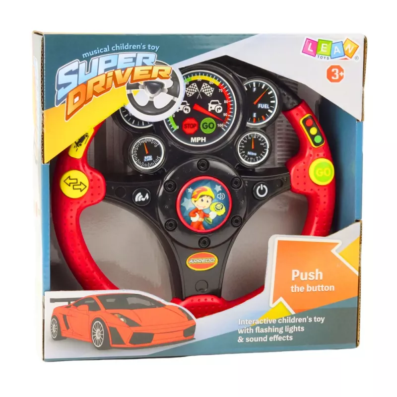 LEAN TOYS Volante interattivo per bambini con luci, suoni e vibrazioni, rosso