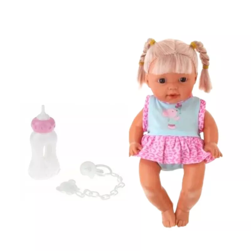 LEAN TOYS Bambola neonata in marsupio con biberon, ciuccio, parla, balbetta, fa pipì