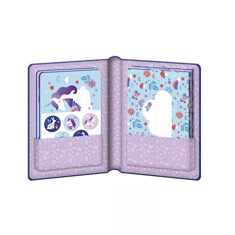 Janod Dreamland Unicorn Set Cancelleria 40 Pezzi - Inviti, Biglietti di Ringraziamento, Buste, Adesivi, Penna