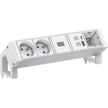 BACHMANN DESK2 ALU BIANCO 2xUTE 1xCM 1xUSB A/C 22W 0.2m GST18