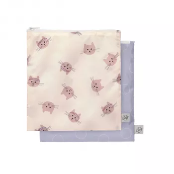 Lassig Snack Bag Set confezione da 2 Tiny Team Cat sacchetti richiudibili riutilizzabili