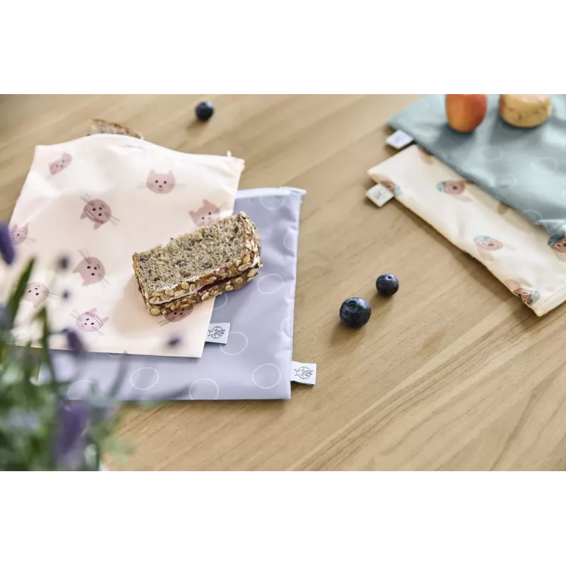 Lassig Snack Bag Set confezione da 2 Tiny Team Cat sacchetti richiudibili riutilizzabili