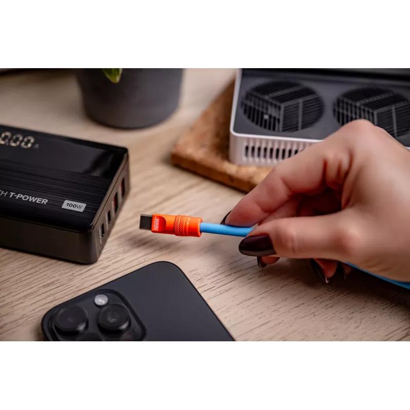 Newell Cavo USB-C a USB-C 100W 1,5 m silicone avvolgibile blu-arancio