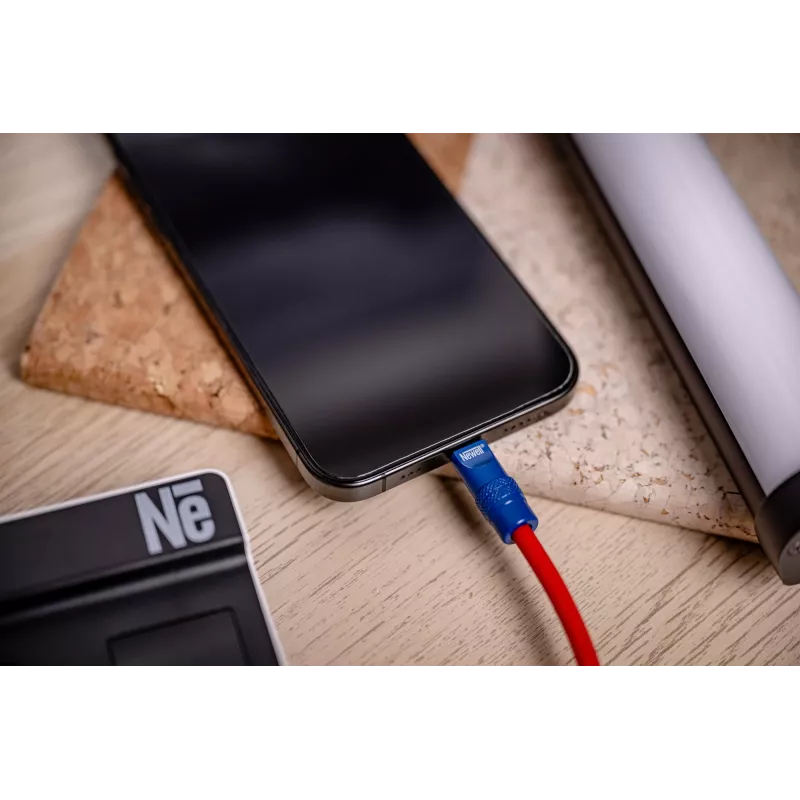 Newell Cavo USB-C a USB-C 100W 1,5 m silicone a spirale rosso-blu navy