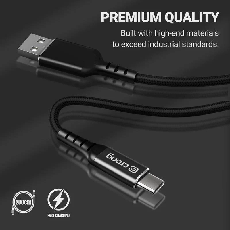 Crong Armor Link Cavo USB-C a USB-C 100W PD 5A 200cm Nero