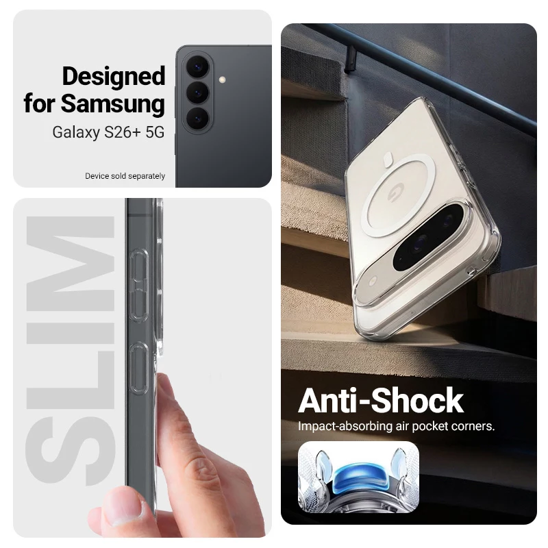 Crong Hybrid Clear Custodia magnetica compatibile MagSafe per Samsung Galaxy S26+ (Trasparente)