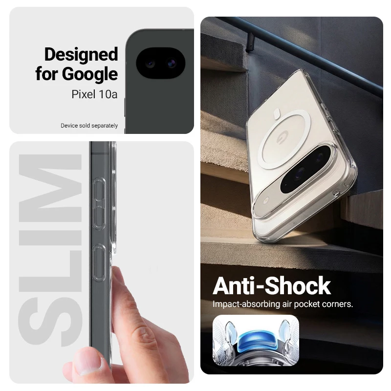 Crong Hybrid Clear Custodia magnetica MagSafe per Google Pixel 10a (Trasparente)