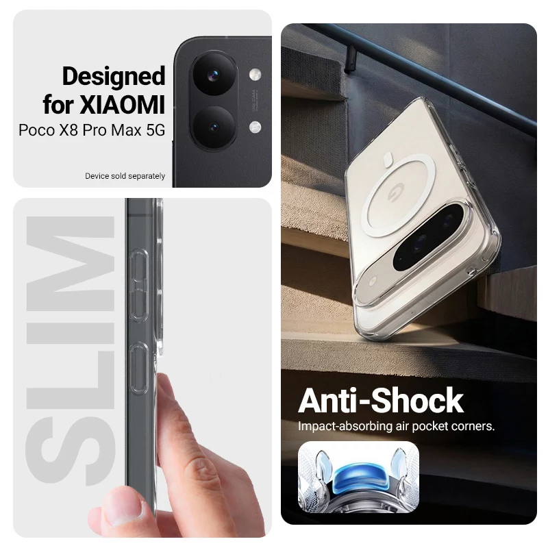 Crong Hybrid Clear Magnetic Case per Xiaomi POCO X8 Pro Max 5G, trasparente, compatibile MagSafe