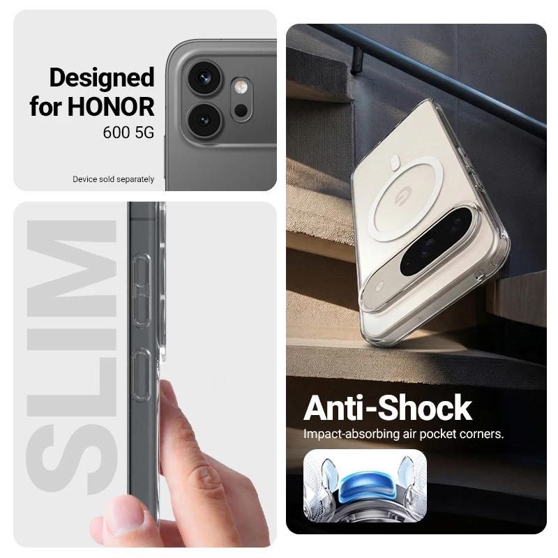 Crong Hybrid Clear Magnetic Case per Honor 600 5G, compatibile MagSafe, trasparente