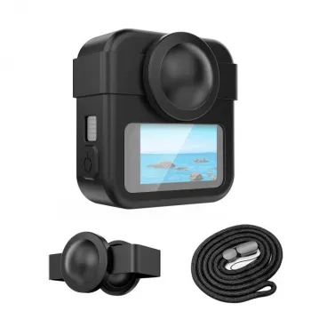 PULUZ Kit 3-in-1 custodia protettiva, tappo obiettivo, cinturino da polso per GoPro Max 2 - nero