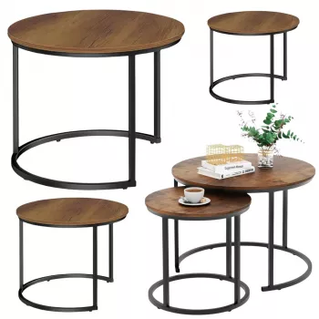 LEAN Set di 3 tavolini da caffè rotondi 3-in-1, vintage, legno naturale, 51 cm, 40 cm, 30 cm