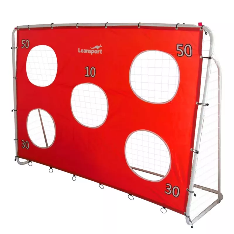 LEAN TOYS Porta da calcio per allenamento con tappetino bersaglio rosso 213x152x75cm