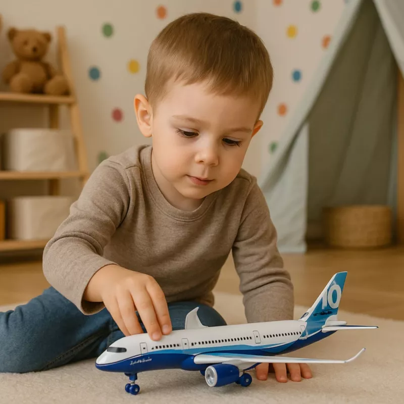 LEAN TOYS Aereo passeggeri con motore a richiamo, metallo, luce, suono, 23 cm