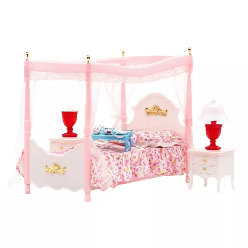 LEAN TOYS Set mobili per bambole: letto a baldacchino, comodini, lampade