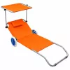LEAN Sedia sdraio da giardino e spiaggia pieghevole su ruote con tetto parasole, alluminio, arancione