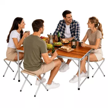 LEAN Set mobili da campeggio - tavolo pieghevole e 4 sgabelli in valigia di legno