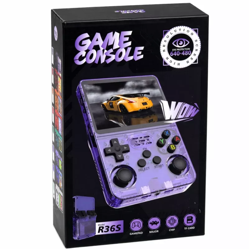 LEAN TOYS Console retro portatile mini R36S 21.000 IPS 3,5 pollici viola