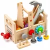 LEAN TOYS Set cassetta degli attrezzi in legno per bambini con ingranaggi e dadi - 25 pezzi, legno FSC, dai 3 anni