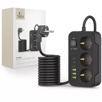 TECH-PROTECT PC3X6 Ciabatta Elettrica 3 USB & 3 Type-C & 3 Prese 200cm Nero
