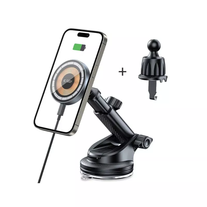 TECH-PROTECT MM15W-V5 Supporto Magnetico MagSafe per Auto da Cruscotto e Bocchetta con Ricarica Wireless 15W Nero