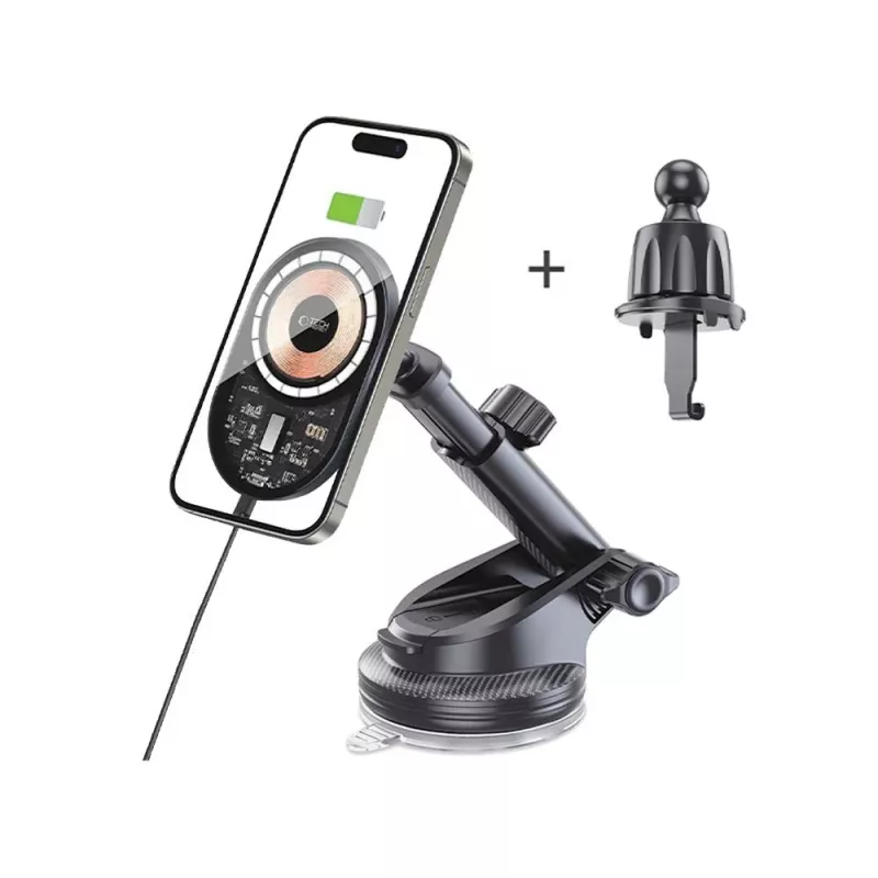 TECH-PROTECT MM15W-V6 Supporto Magnetico MagSafe per Auto da Cruscotto e Bocchetta con Ricarica Wireless 15W Nero/Interno